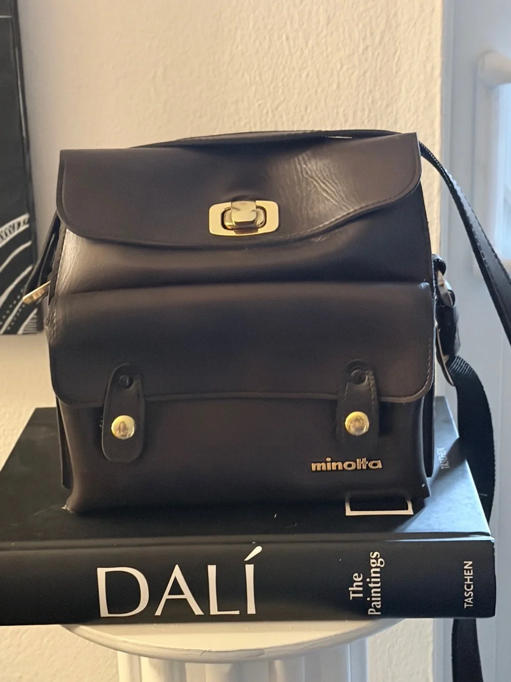 Vintage Minolta Dark Brown Leather Camera Bag - Classic Crossbody